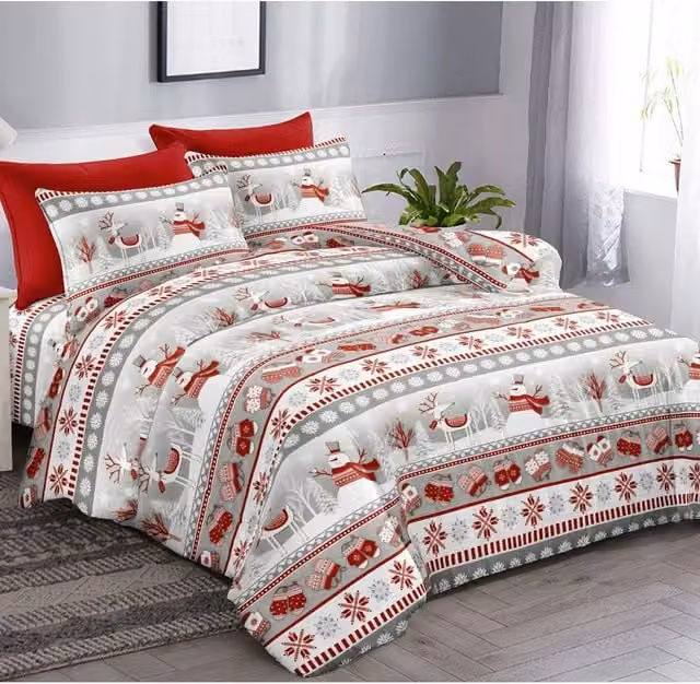 Ezysleep Scandi Snowman Christmas Duvet Set and Pillowcase in Grey, W: 180 cm, H: 200 cm