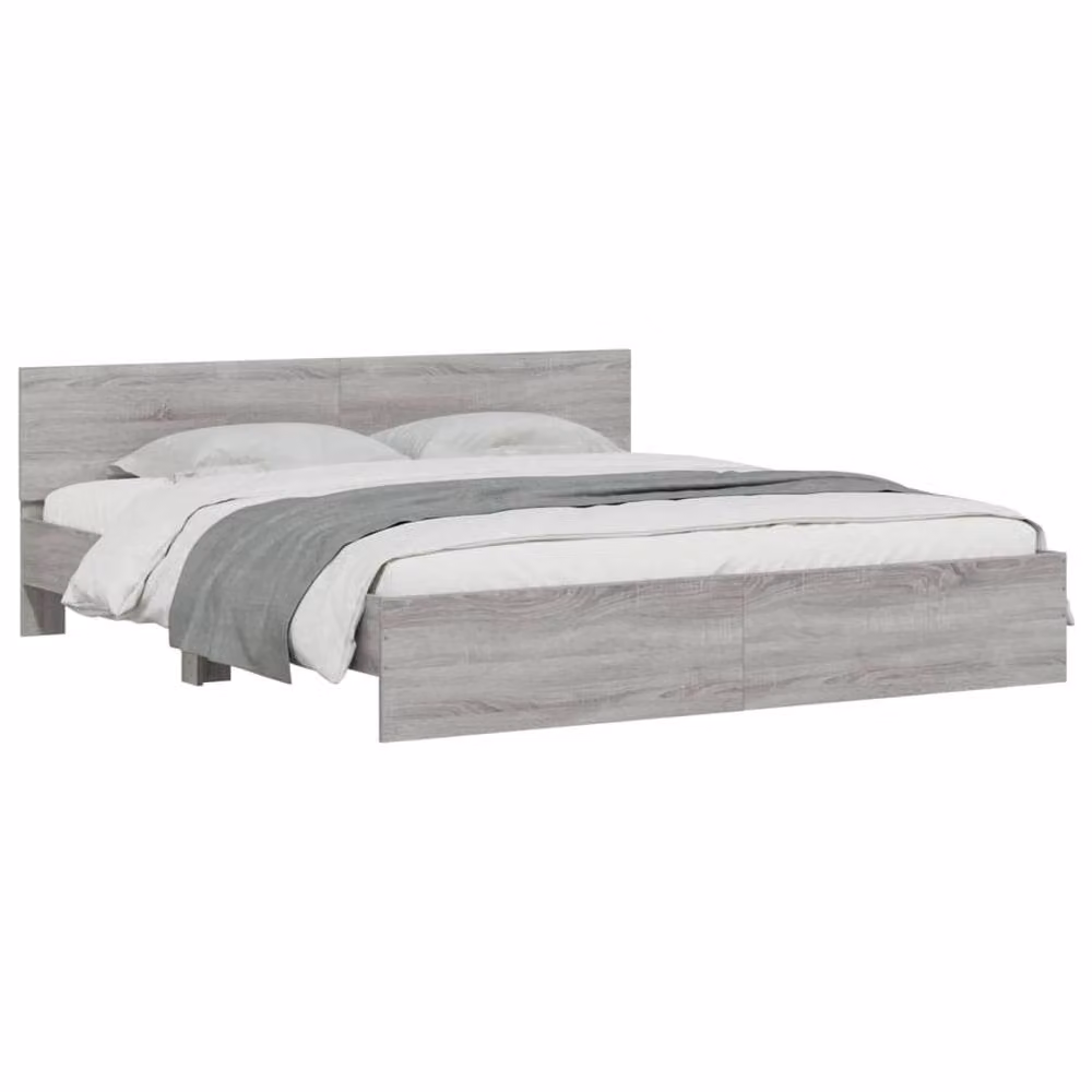 Berkfield Home Modern Grey Sonoma Bed Frame with LED Under-Bed Lighting and USB Charging Port, W/D/H: 200 x 200 cm – 3