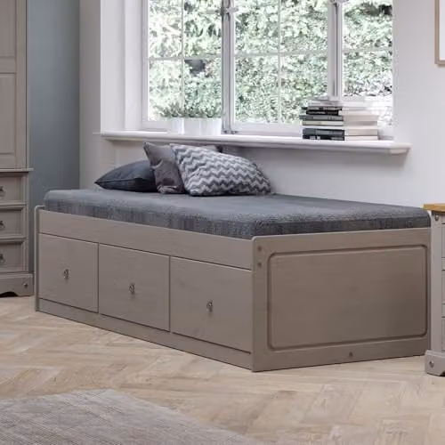 Core Products Corona Grey and Waxed Pine Wooden Single Cabin Bed Frame with Drawers, W/D/H: 90 x 190 x 55 cm – 2