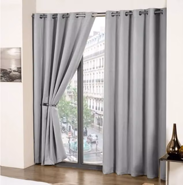 New Edge Blinds Essential Woven Thermal Blackout Eyelet Curtains in Grey, W: 228 cm, H: 228 cm – 1