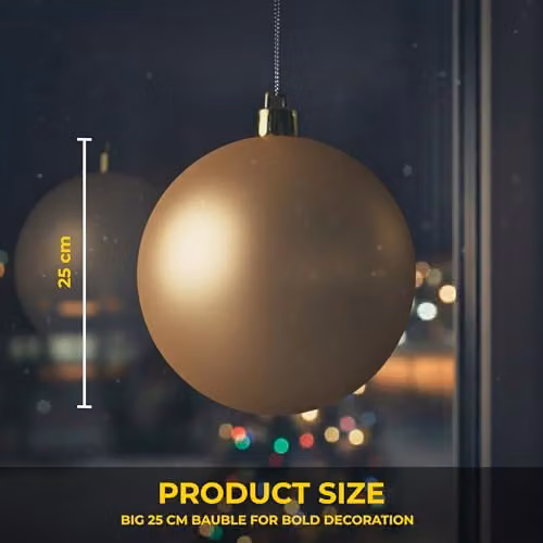 SHATCHI Gold Matt Finish Shatterproof Round Christmas Bauble, Diameter: 25 cm – 5