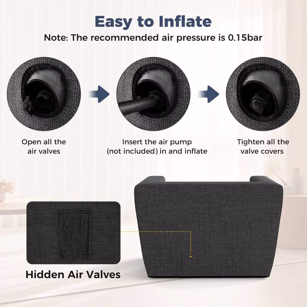 Gymax Inflatable Single Lounger Air Sofa Chair with Armrests, Grey – 4