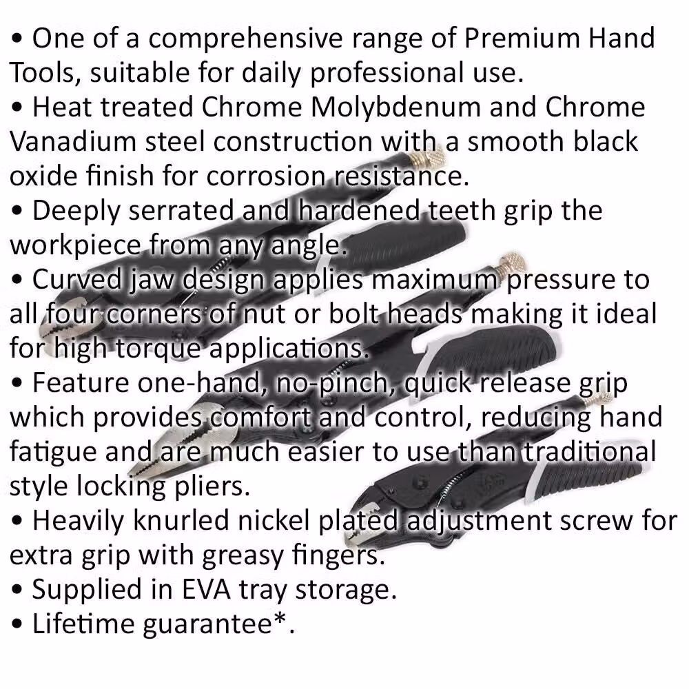 Loops 3 Piece Quick Release Locking Pliers Set in Black, Chrome Molybdenum and Chrome Vanadium Steel – 2