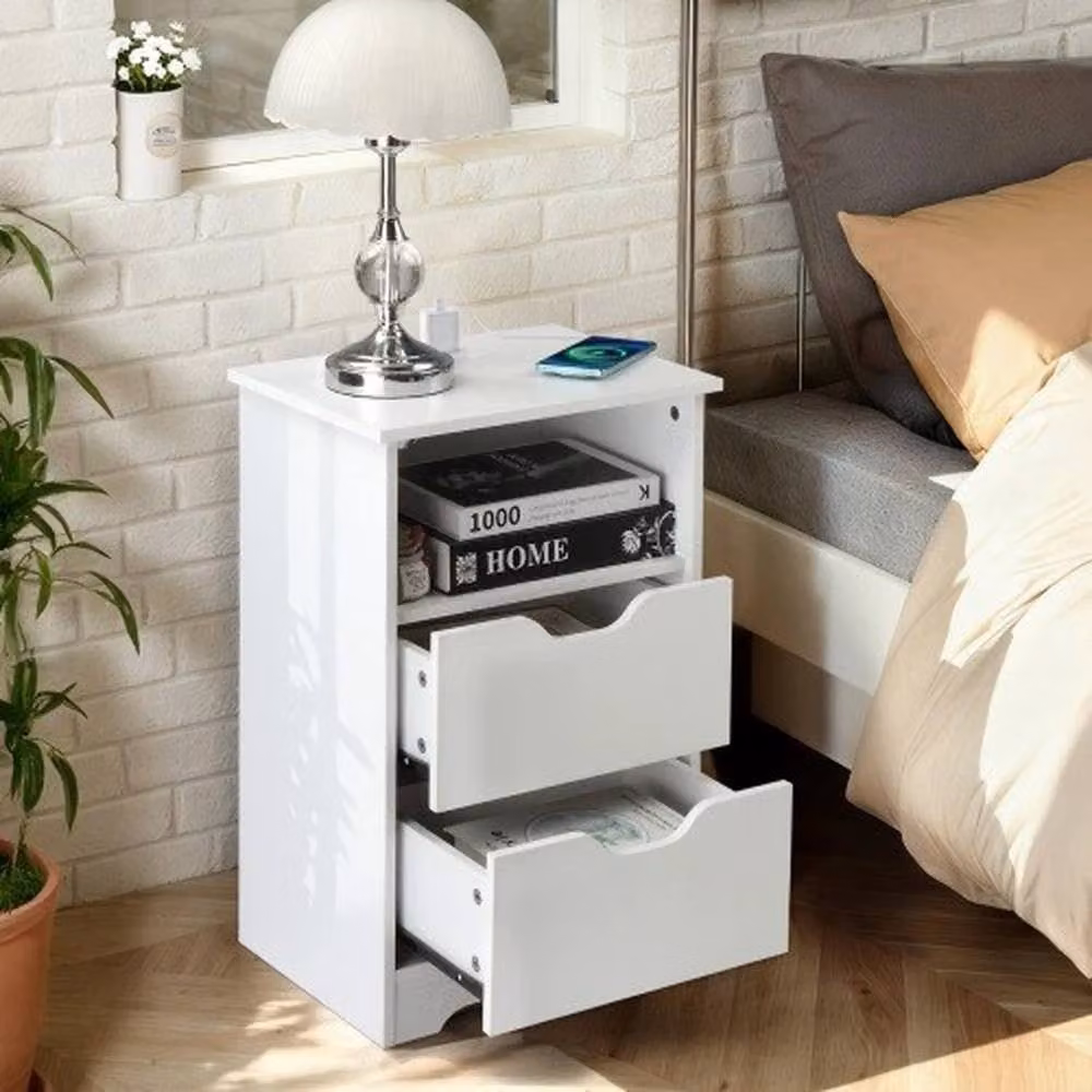 Nordara 2-Drawer Bedside Cabinet with Charging Station in White – 4