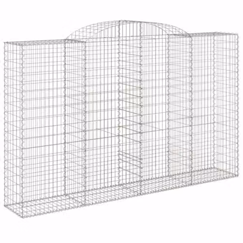 vidaXL Arched Gabion Baskets, 11 Pieces, Silver Galvanised Steel, W: 300 cm, D: 50 cm, H: 180/200 cm – 1