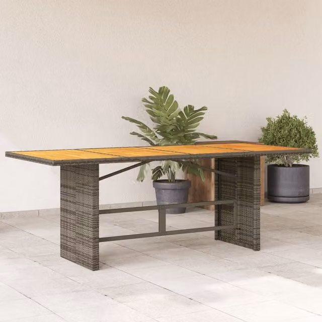 Berkfield Home Modern Garden Table with Grey Poly Rattan and Acacia Wood Top, W/D/H: 190 x 80 x 75 cm – 1