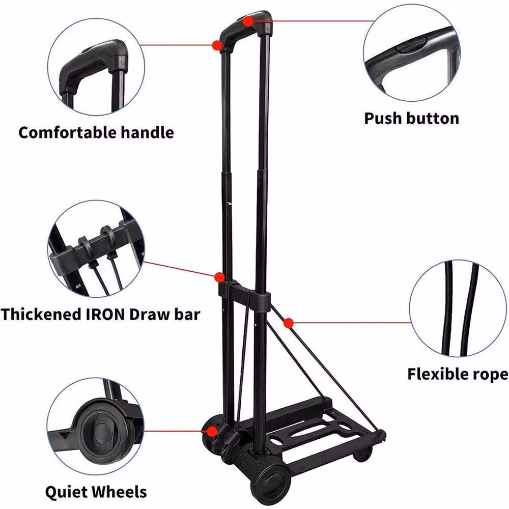 NESTLUNE Collapsible Folding Hand Truck Dolly Portable Steel Trolley in Black, W: 52 cm, H: 100 cm – 2