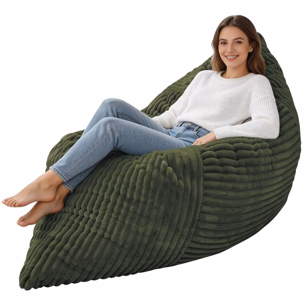 STILVORA 3-in-1 Green Bean Bag Chair with Shredded Memory Foam and Removable Fabric Cover – 4