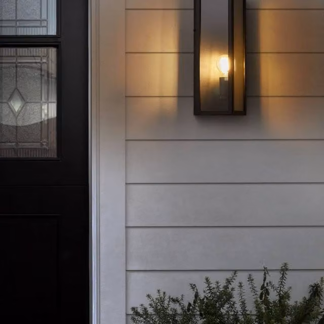 Wyld and Coco Modern Black LED Outdoor Wall Light Sconce with Transparent Glass, IP44 Rated, H 18 cm x W 14 cm x D 18 cm