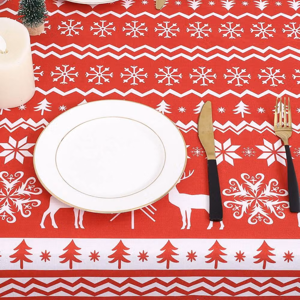 London Boutique Red Christmas Waterproof Polyester Square Tablecloth – 7