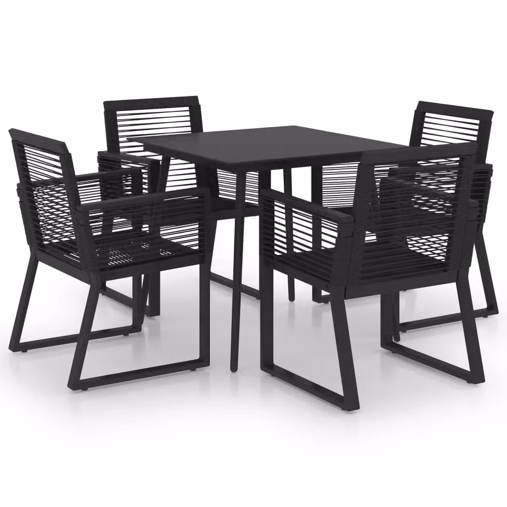 Berkfield Home 5 Piece Modern Outdoor Dining Set in Black PVC Rattan with Glass Top and Powder Coated Steel Frame – 2