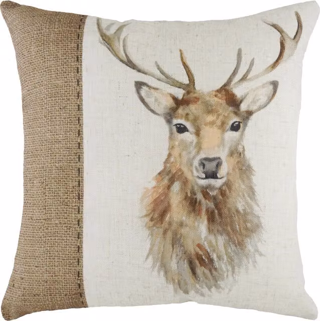 Make it a Home Hessian Stag Rectangular Cushion in White, Polyester, W: 43 cm