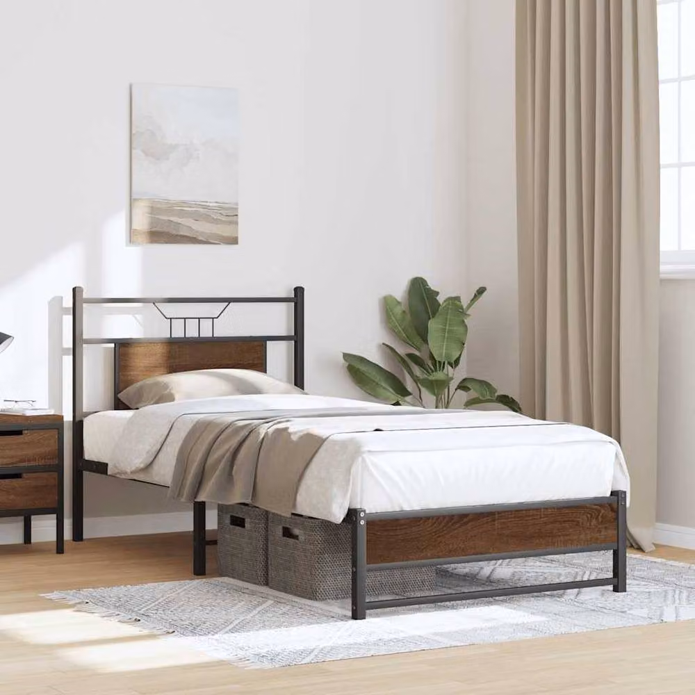 Berkfield Home Single Decorative Bed Frame in Brown Oak, W/D/H: 90 x 190 x 91.5 cm – 3