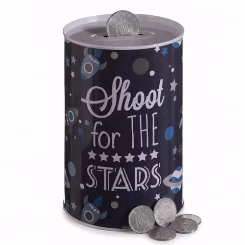 Orsina Large Metal Money Saving Tin with Lid, Blue