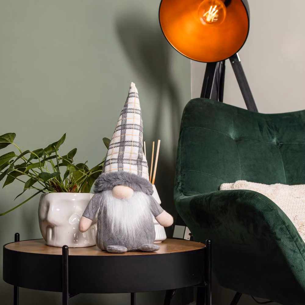 Samuel Alexander Grey and White Standing Christmas Gonk Tabletop Decoration with Tartan Hat, Height: 35 cm – 3