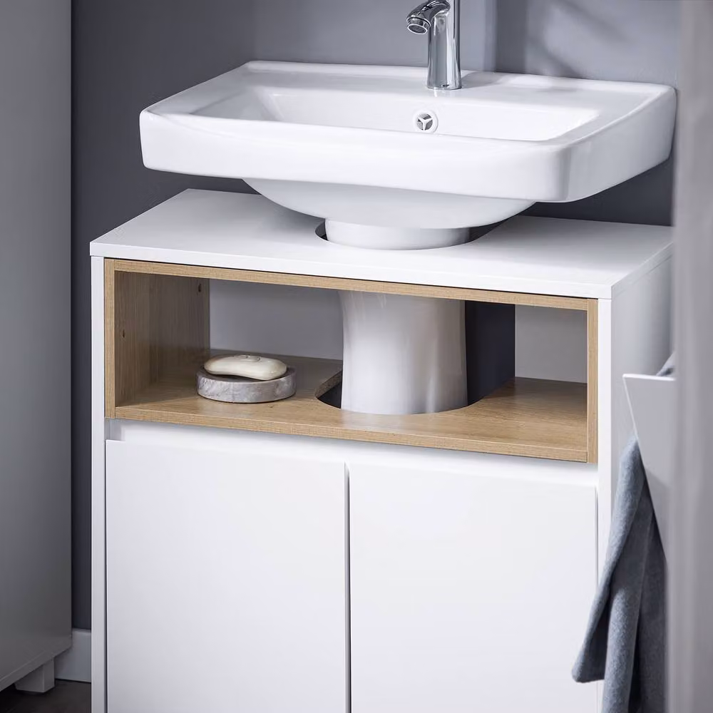 SoBuy White Under Sink Bathroom Cabinet with Open Shelf and 2 Hinged Doors, Height: 61 cm – 7