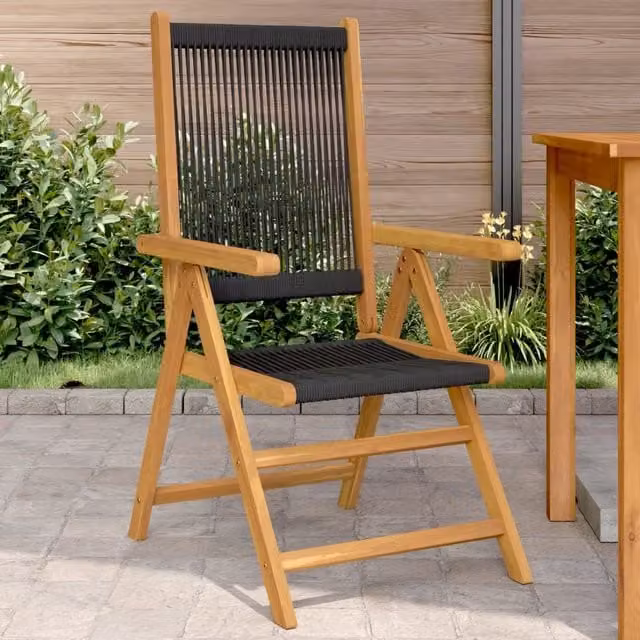 Berkfield Home Set of 2 Black Acacia Wood and Polypropylene Stackable Garden Chairs with Armrests