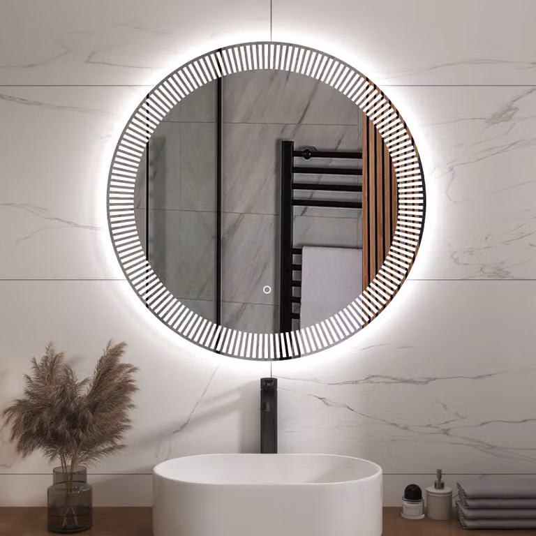 Royal Bathrooms Tokyo Round Frameless LED Illuminated Mirror in Silver with Demister Pad and Touch Sensor, W/D/H: 80 x 80 x 1 cm