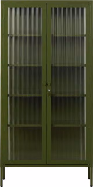 Mustard Made The Collector Freestanding Glass Door Cabinet in Olive Green, H 170 x W 85 x D 40 cm – 1