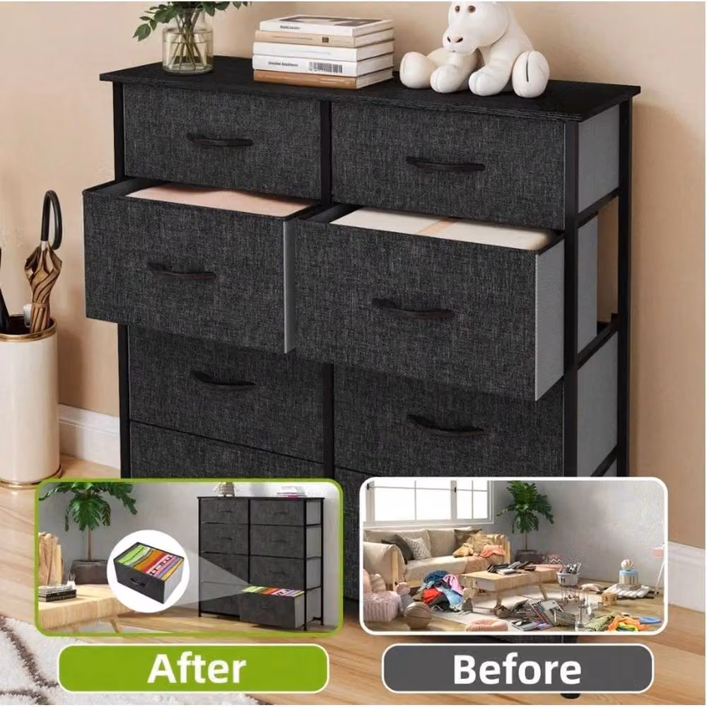 VOGREX Grey 8 Drawer Fabric Bedroom Storage Chest with Steel Frame – 3