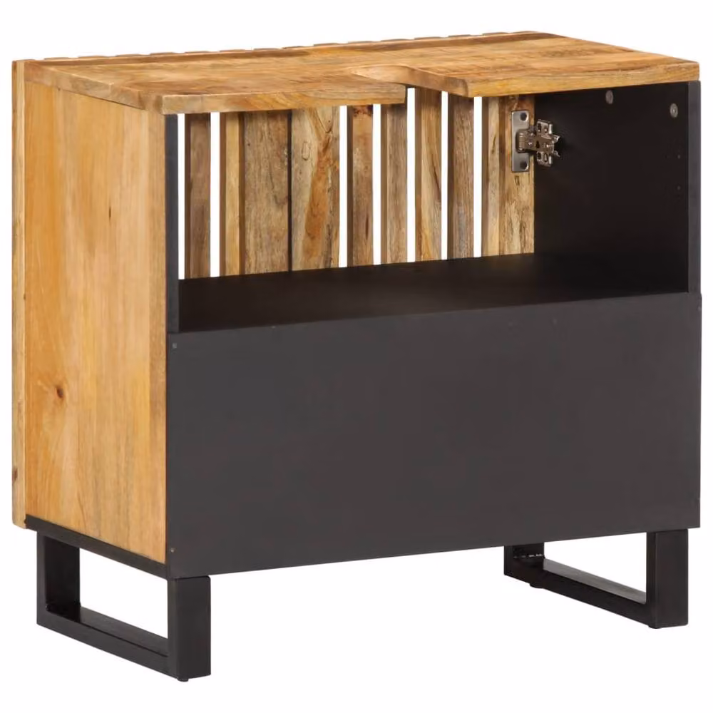 Berkfield Home Brown Solid Mango Wood Bathroom Sink Cabinet, W: 62 cm, D: 34 cm, H: 58 cm – 4
