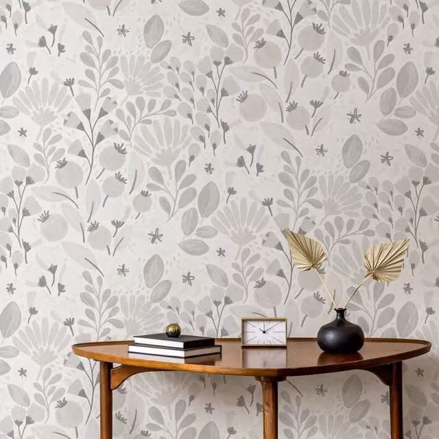 Erismann Jardin Poetry Grey Floral Botanical Vinyl Wallpaper Roll