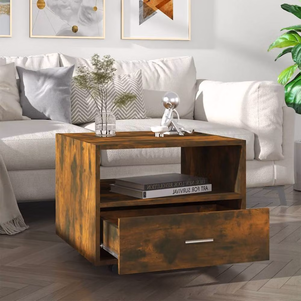 Berkfield Home Smoked Oak Coffee Table in Brown, W/D/H: 55 x 55 x 40 cm – 2