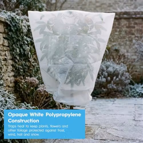 Harbour Housewares White Plant Fleece Frost Protection Cover with Drawstring, W/H: 80 x 120 cm – 3