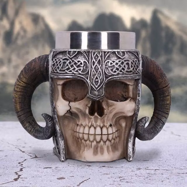 Nemesis Now! Silver Viking Skull Helmet Tankard Mug, Height: 15 cm