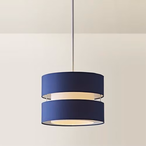 ValueLights Sophia Small 2 Tier Drum Ceiling Light Lamp Shade in Blue with LED Bulb, Shade Width: 26 cm
