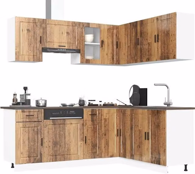 Berkfield Home Porto 11 Piece Kitchen Cabinet Set in Brown Old Wood
