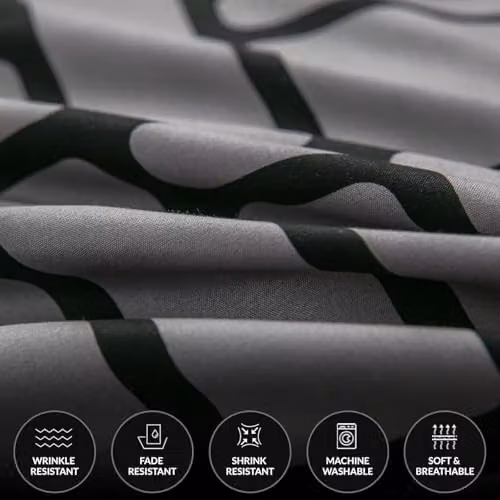 Pamposh 4 Piece King Size Reversible Microfibre Duvet Cover Set with Black Fitted Sheet, Graphic Design, All Seasons Bedding Set – 5