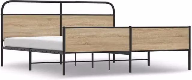 Berkfield Home Metal Bed Frame in Smoked Oak Brown, W/D/H: 150 x 200 cm, King Size