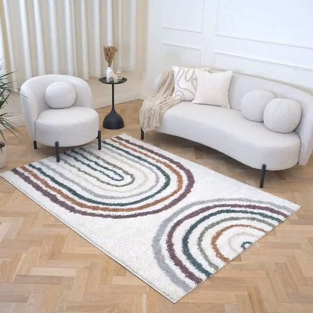 The Rugs Moodi Scandinavian Design Patterned Shaggy Rectangular Rug in Multicolour and Beige