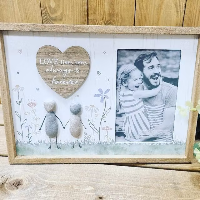 Marco Paul Pebble Love or Family Decorative Heart Design Wooden Tabletop Frame in Brown