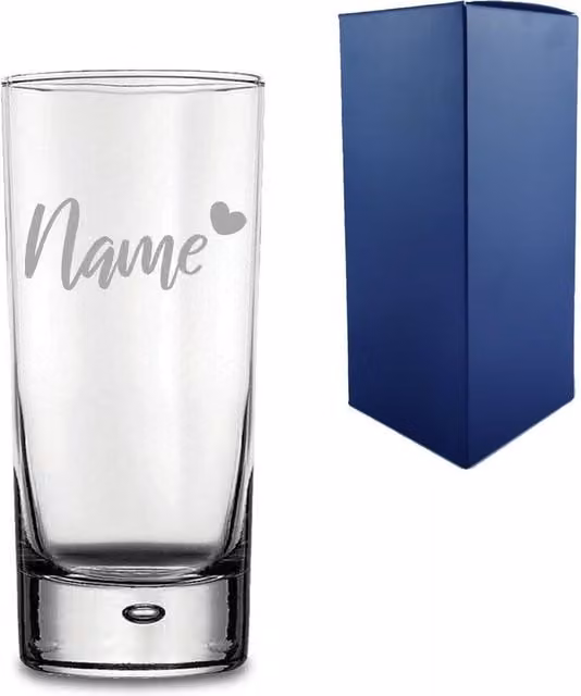 Uniqueful Personalised Bubble Hiball Glass Tumbler with Heart Name in Clear – 1