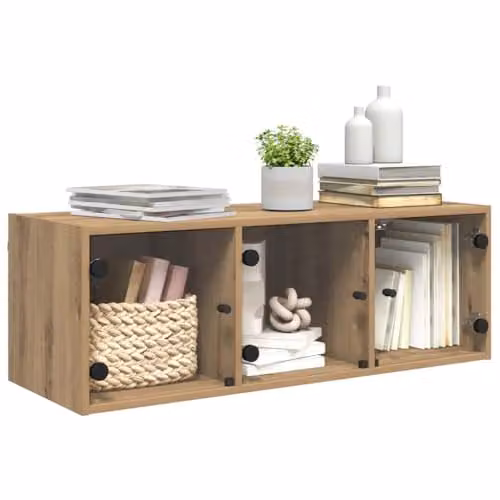 vidaXL Wall Cabinet in Brown Oak with Glass Doors, W/D/H: 102 x 35 x 35 cm