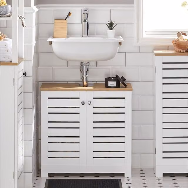 SoBuy Modern Freestanding Under-sink Bathroom Vanity Unit with Hinged Doors and Internal Shelves in White