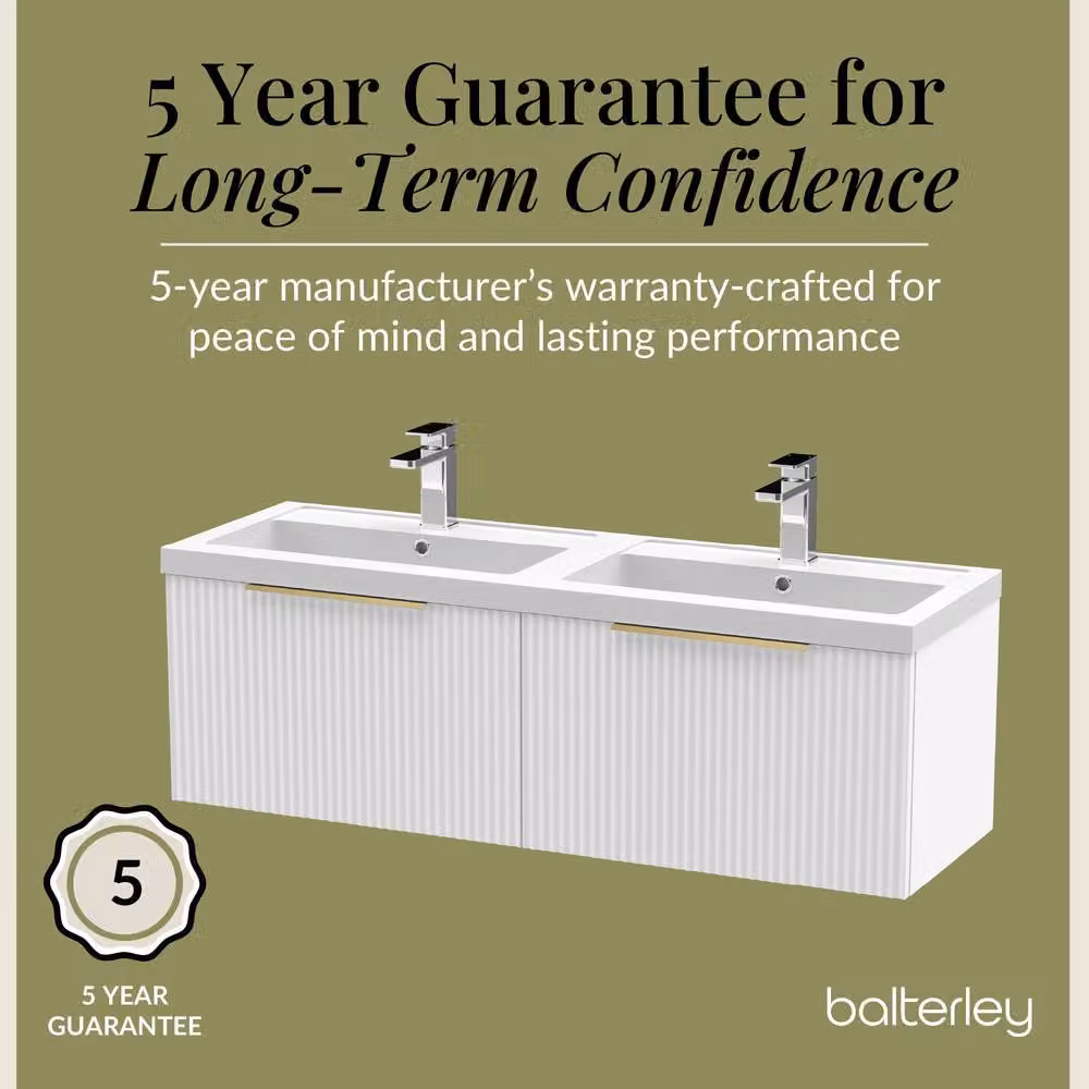 Balterley Fluted Front Wall Hung 2 Drawer Vanity Basin Unit, Satin White, W: 120 cm – 2