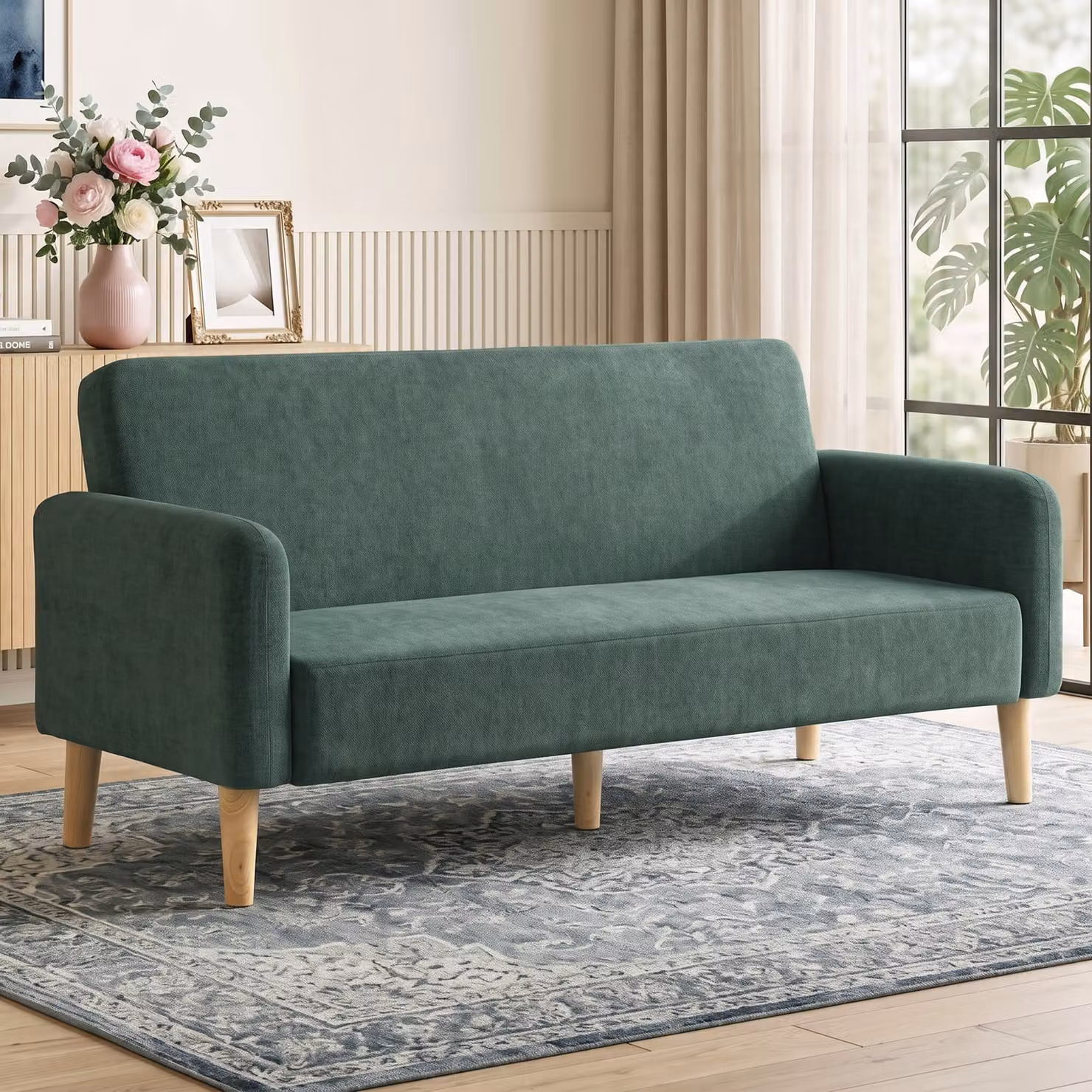 HOMCOM 2 Seater Velvet Sofa in Dark Green with Metal Frame and Mixed Padding – 2