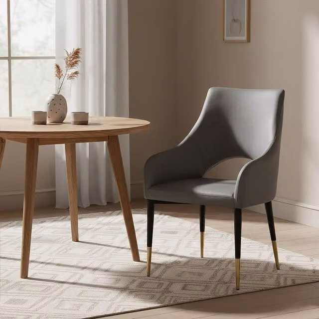 Orsina Gilden Grey Leather Effect Dining Chair with Gold Tip Legs in Black and Grey – 2