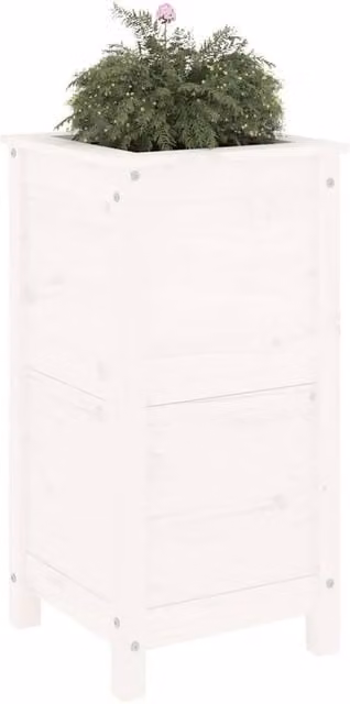 Berkfield Home Beautiful Garden Planter in White Solid Wood Pine, W/D/H: 40 x 40 x 78 cm