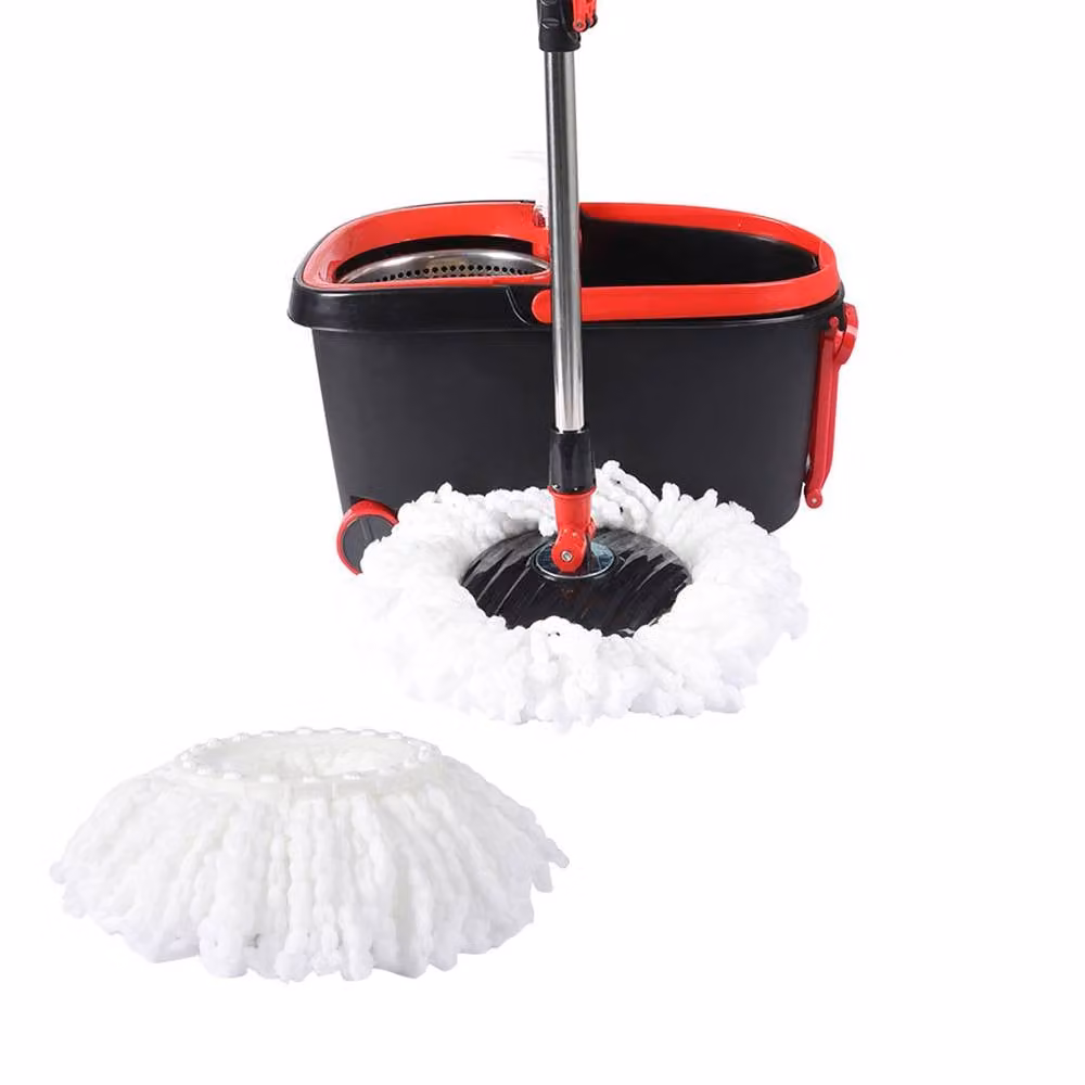 Cleanflo Spin Bucket Set with Stainless Steel Wringer and Microfibre Mop Head in Black – 3