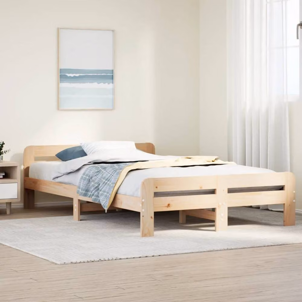 Berkfield Home Small Double Solid Wood Pine Bed Frame in Beige, W/D/H: 120 x 190 cm – 2