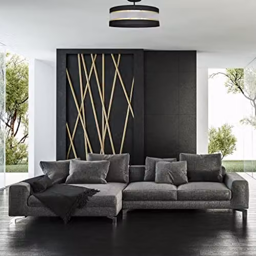 Netlighting Helam Helen Cylindrical Ceiling Light in Black and Gold/Brass, Diameter: 40 cm – 2