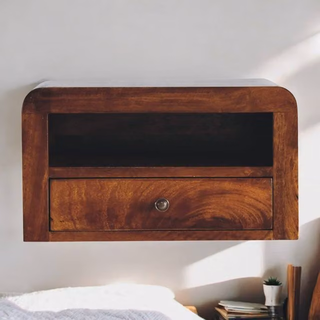Artisan Furniture Mango Wood Wall Mounted Nightstand in Brown