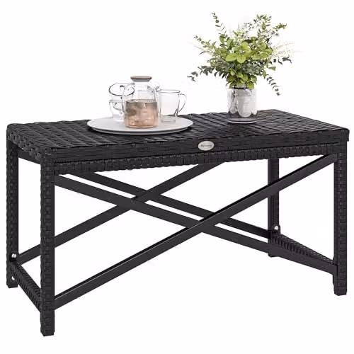 Outsunny Outdoor Coffee Table and Garden Side Table with PE Rattan and Plastic Board, Black, W/D/H: 40 x 40 x 43 cm – 1
