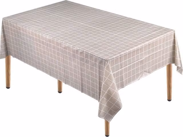 Neel Blue Checked PVC Rectangular Tablecloth in Light Grey, W: 137 cm, L: 180 cm