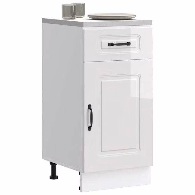 Berkfield Home Kalmar High Gloss White Kitchen Base Cabinet with Hinged Doors and Internal Shelves