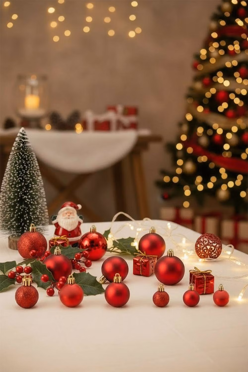 Living and Home 100-Piece Red Christmas Bauble Ornament Set with Glitter and Geometric Cutout Designs – 2